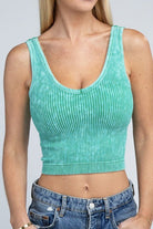 2-Way Neckline Washed Ribbed Cropped Tank Top - Guy Christopher