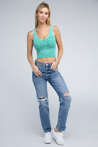 2-Way Neckline Washed Ribbed Cropped Tank Top - Guy Christopher