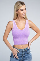 2-Way Neckline Washed Ribbed Cropped Tank Top - Guy Christopher