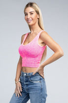 2-Way Neckline Washed Ribbed Cropped Tank Top - Guy Christopher