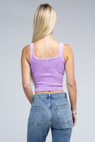 2-Way Neckline Washed Ribbed Cropped Tank Top - Guy Christopher