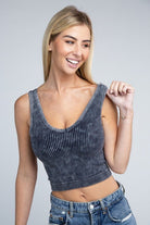 2-Way Neckline Washed Ribbed Cropped Tank Top - Guy Christopher