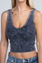 2-Way Neckline Washed Ribbed Cropped Tank Top - Guy Christopher