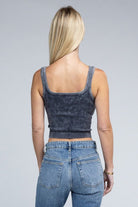 2-Way Neckline Washed Ribbed Cropped Tank Top - Guy Christopher