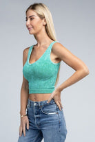 2-Way Neckline Washed Ribbed Cropped Tank Top - Guy Christopher