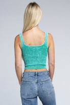 2-Way Neckline Washed Ribbed Cropped Tank Top - Guy Christopher