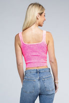 2-Way Neckline Washed Ribbed Cropped Tank Top - Guy Christopher