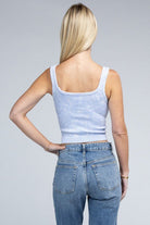 2-Way Neckline Washed Ribbed Cropped Tank Top - Guy Christopher