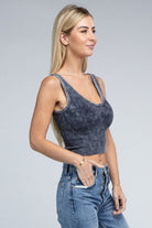 2-Way Neckline Washed Ribbed Cropped Tank Top - Guy Christopher