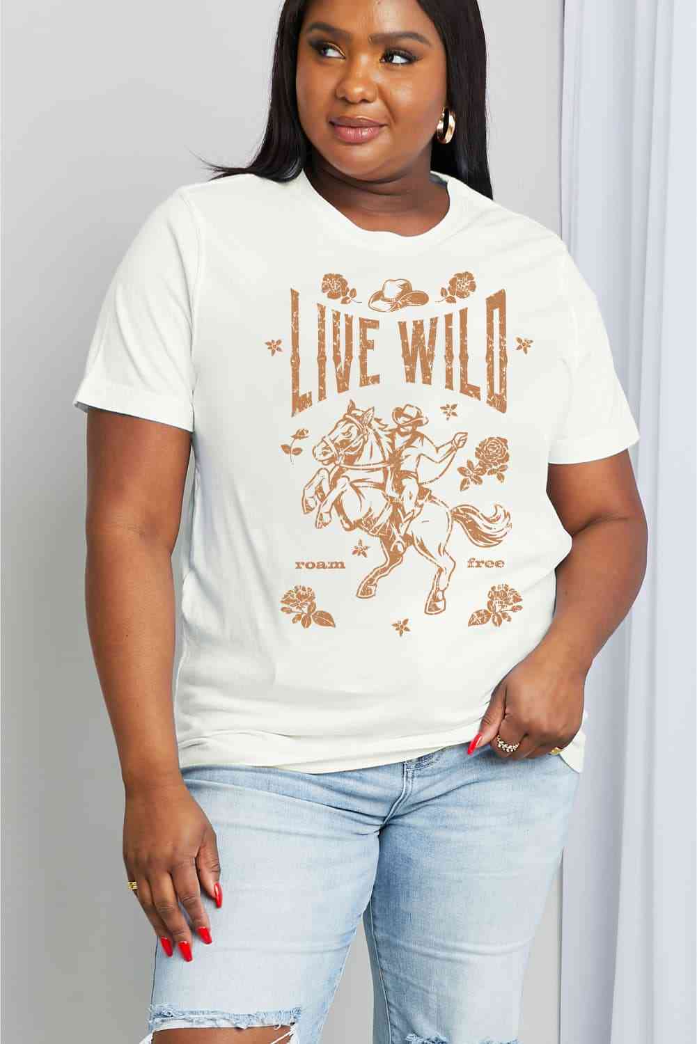 Simply Love Simply Love Full Size LIVE WILD ROAM FREE Graphic Cotton Tee - Guy Christopher 