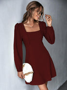 Square Neck Puff Sleeve Mini Dress - Guy Christopher 