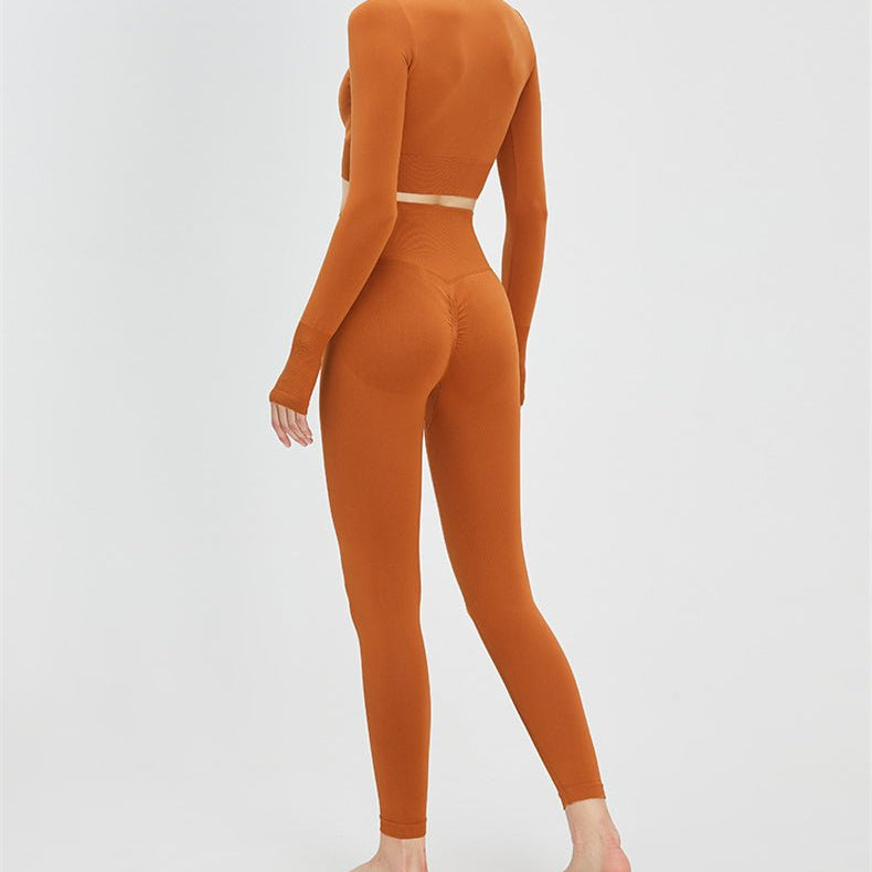 2022 Autumn Gym Wear Women Sets Seamless Yoga Pants Fitness Suit Long Sleeve Crop Top Feminino Scrunched Butt Leggings Set - Guy Christopher