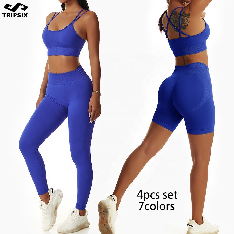 2023 New Arrival Women Seamless Rib Sportswear Active Gym Wear Set Fitness Clothing Short Yoga Wear Set - Guy Christopher