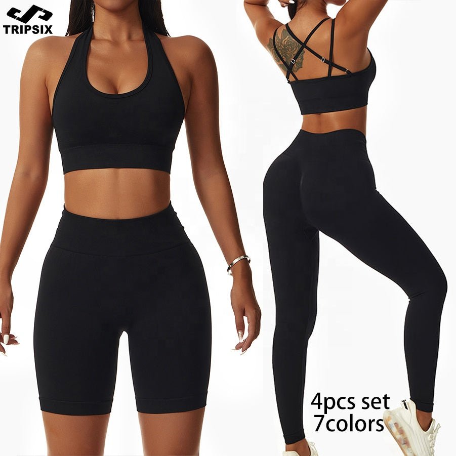 2023 New Arrival Women Seamless Rib Sportswear Active Gym Wear Set Fitness Clothing Short Yoga Wear Set - Guy Christopher