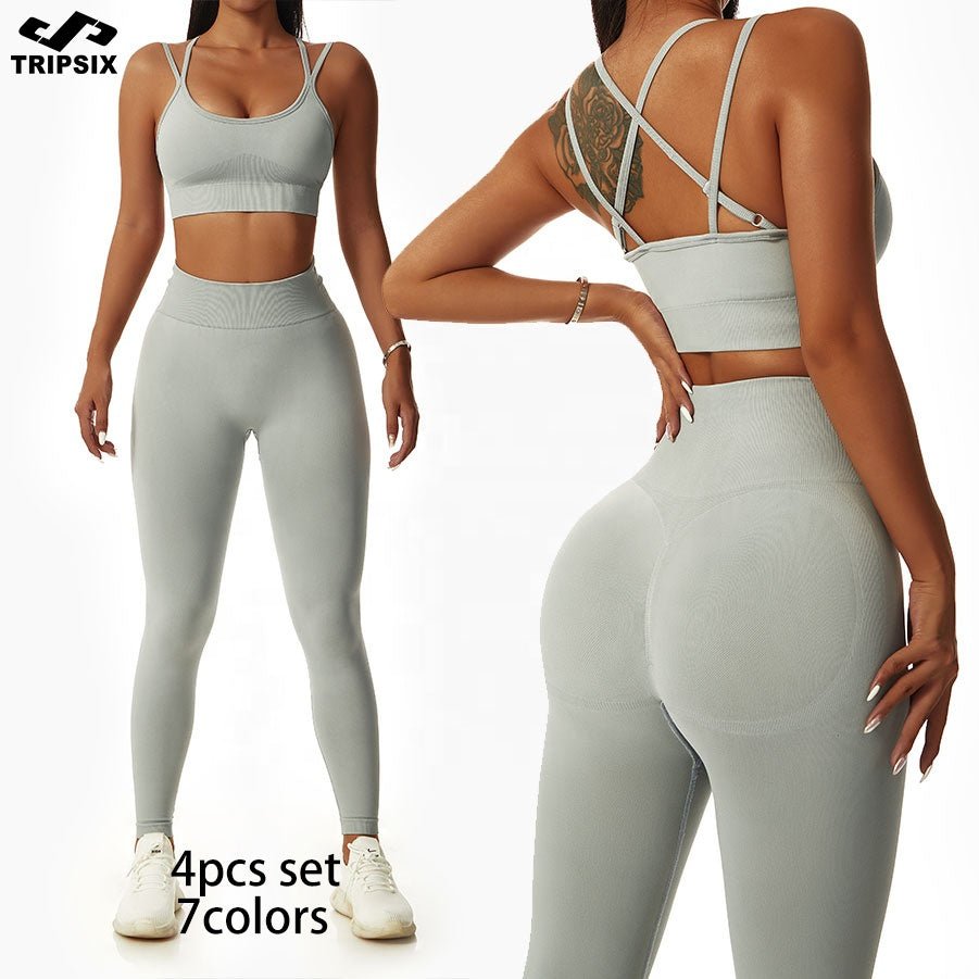 2023 New Arrival Women Seamless Rib Sportswear Active Gym Wear Set Fitness Clothing Short Yoga Wear Set - Guy Christopher