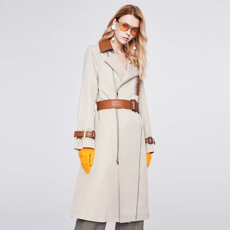 2023 Women's Trench Coat Autumn Fashion New Show High Quality Long Windbreaker 92242 - Guy Christopher