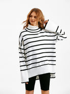 Striped Drop Shoulder Turtleneck Sweater - Guy Christopher 