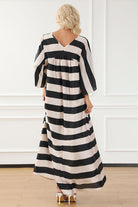 Striped V-Neck Ruched Dress - Guy Christopher 