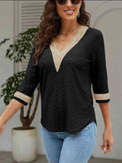 V-Neck Eyelet Blouse - Guy Christopher 