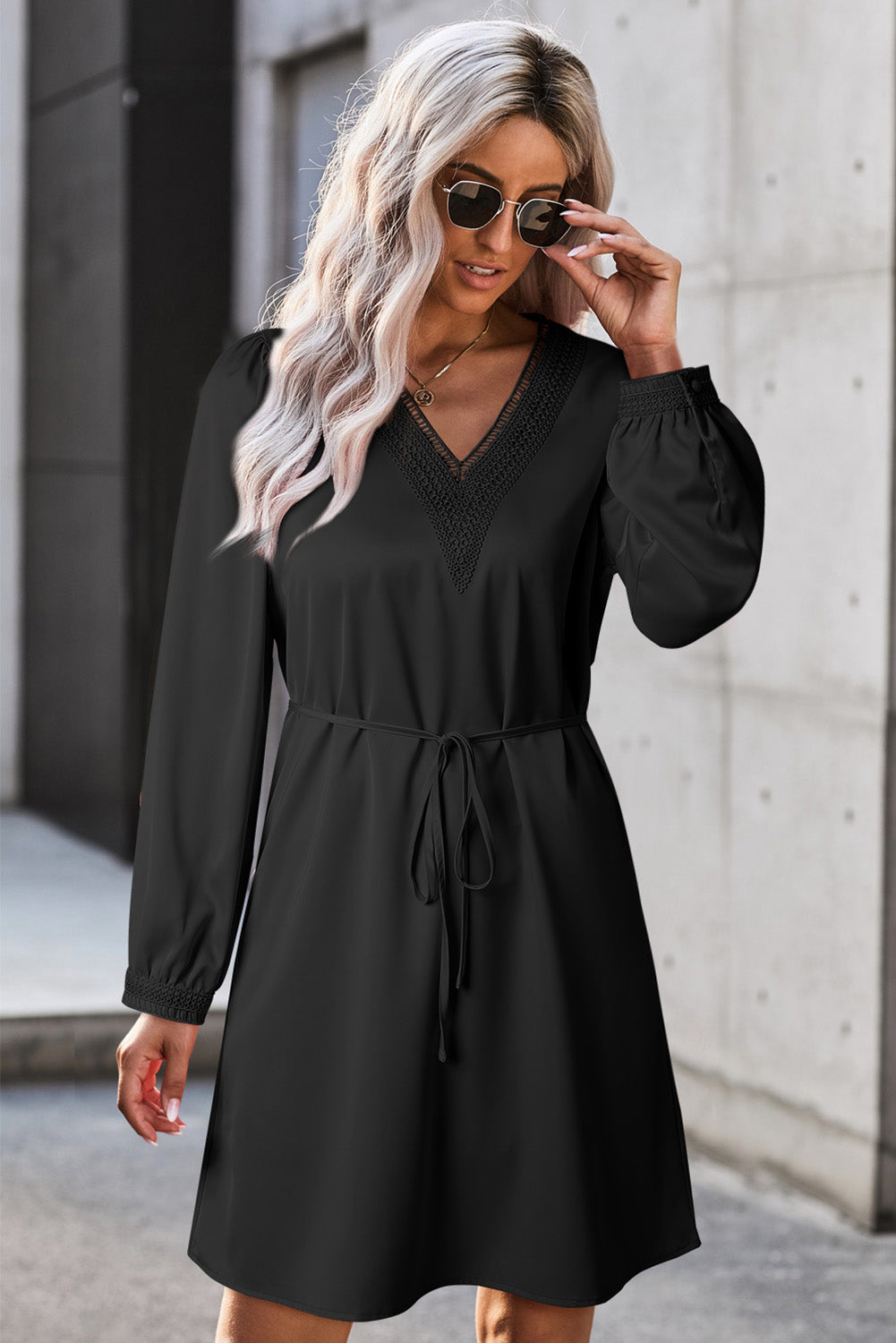 V-Neck Long Sleeve Mini Dress - Guy Christopher 