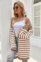 Striped Open Front Longline Cardigan - Guy Christopher 