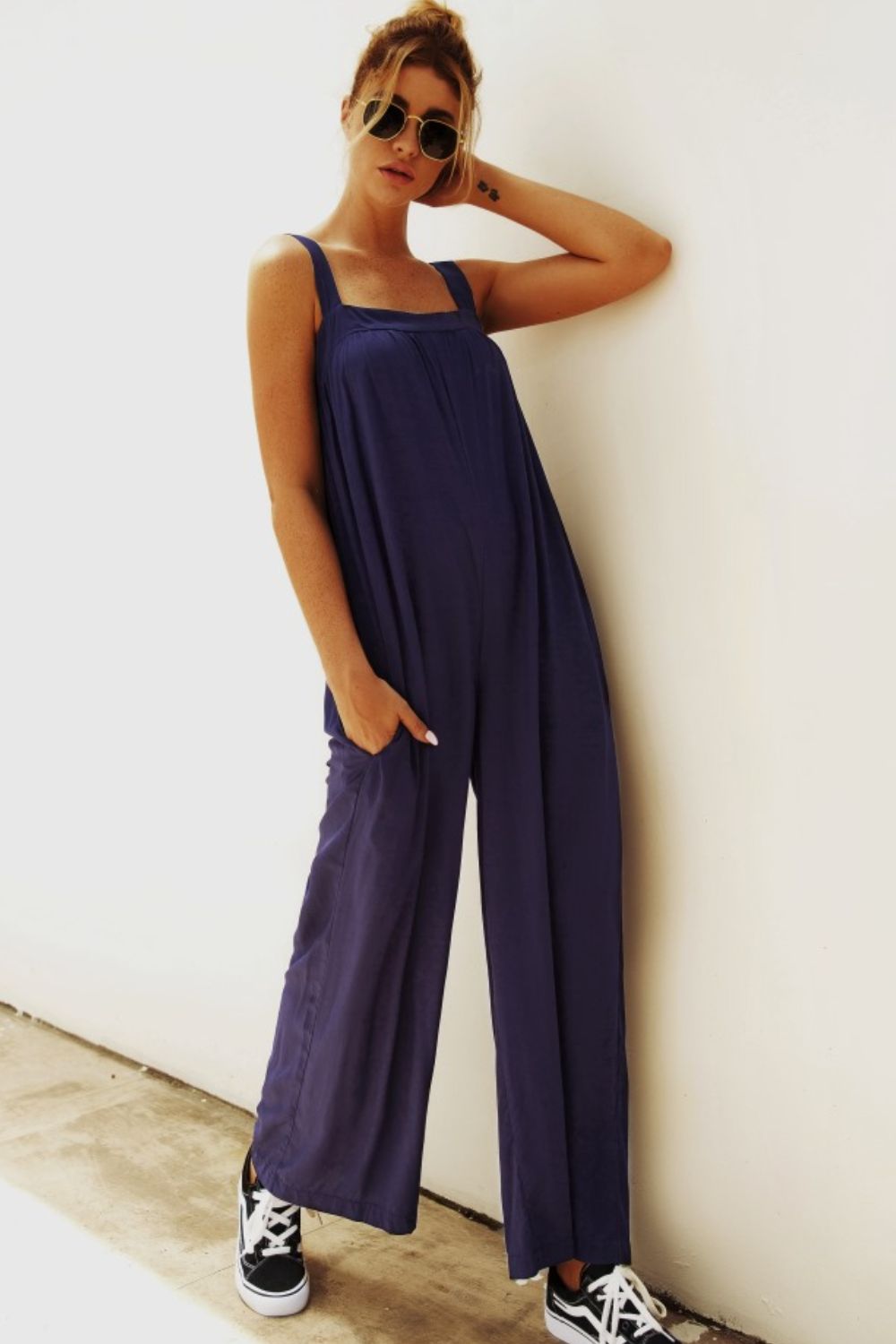 Wide Strap Wide Leg Jumpsuit - Guy Christopher 