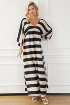 Striped V-Neck Ruched Dress - Guy Christopher 