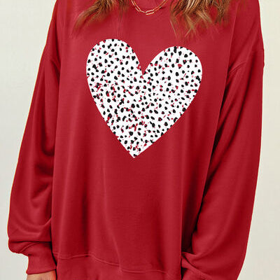 Heart Round Neck Dropped Shoulder Sweatshirt