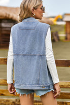 Sleeveless Collared Neck Denim Top with Pockets - Guy Christopher 