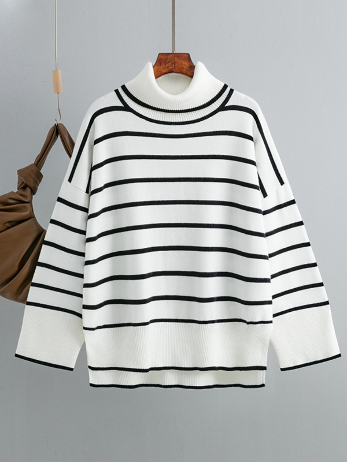 Striped Drop Shoulder Turtleneck Sweater - Guy Christopher 