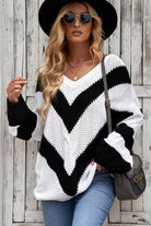 Woven Right Chevron Cable-Knit V-Neck Tunic Sweater - Guy Christopher 