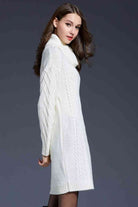 Woven Right Full Size Mixed Knit Cowl Neck Dropped Shoulder Sweater Dress - Guy Christopher 