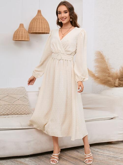 Surplice Balloon Sleeve Dress - Guy Christopher 