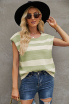 Striped Round Neck Cap Sleeve Knit Top - Guy Christopher 