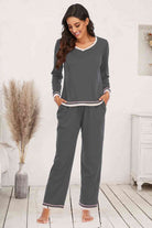 V-Neck Top and Pants Lounge Set - Guy Christopher 