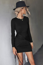 Twist Front Ruched Long Sleeve Mini Dress - Guy Christopher 