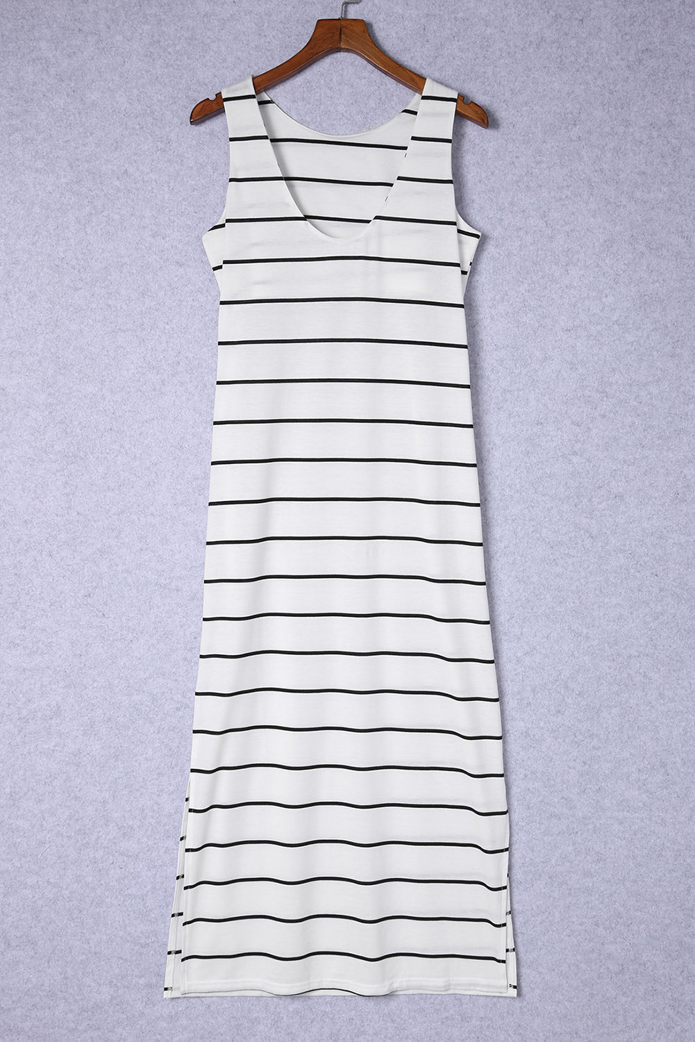 Striped Slit Sleeveless Maxi Dress - Guy Christopher 