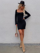 Tie Back Square Neck Long Sleeve Sweater Dress - Guy Christopher 