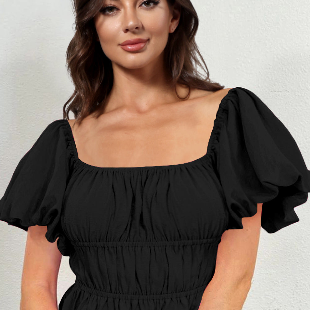 Square Neck Balloon Sleeve Cropped Blouse - Guy Christopher 