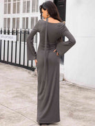 Tie Detail Long Sleeve Maxi Dress - Guy Christopher 