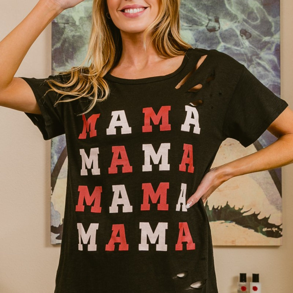 BiBi MAMA Graphic Distressed Short Sleeve T-Shirt