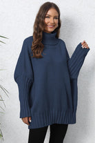 Turtle Neck Long Sleeve Ribbed Sweater - Guy Christopher 