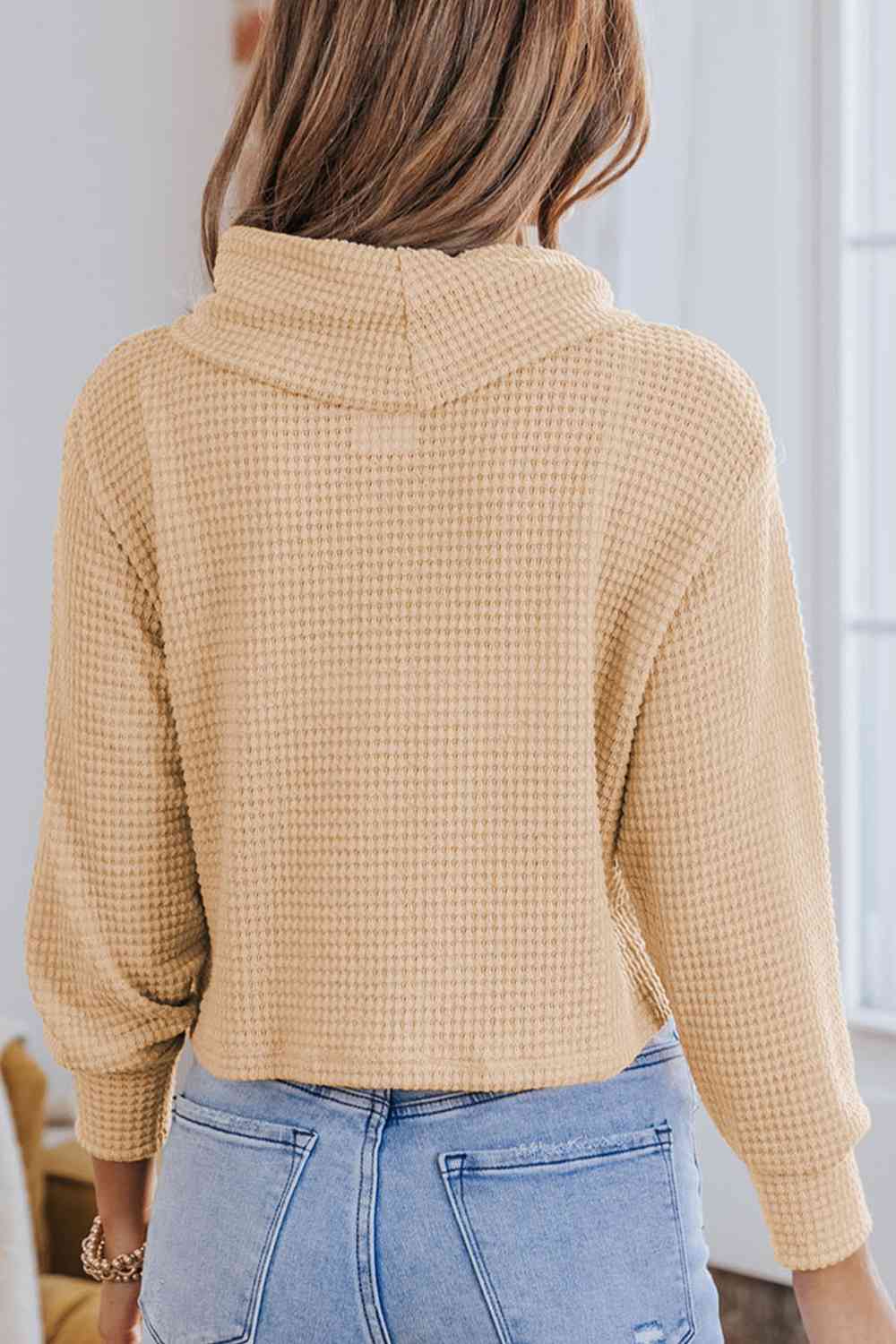 Waffle-Knit High Neck Top - Guy Christopher 