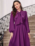 Tie-Neck Balloon Sleeve Dress - Guy Christopher 