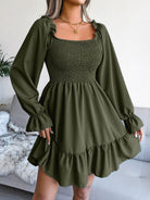 Smocked Flounce Sleeve Square Neck Dress - Guy Christopher 