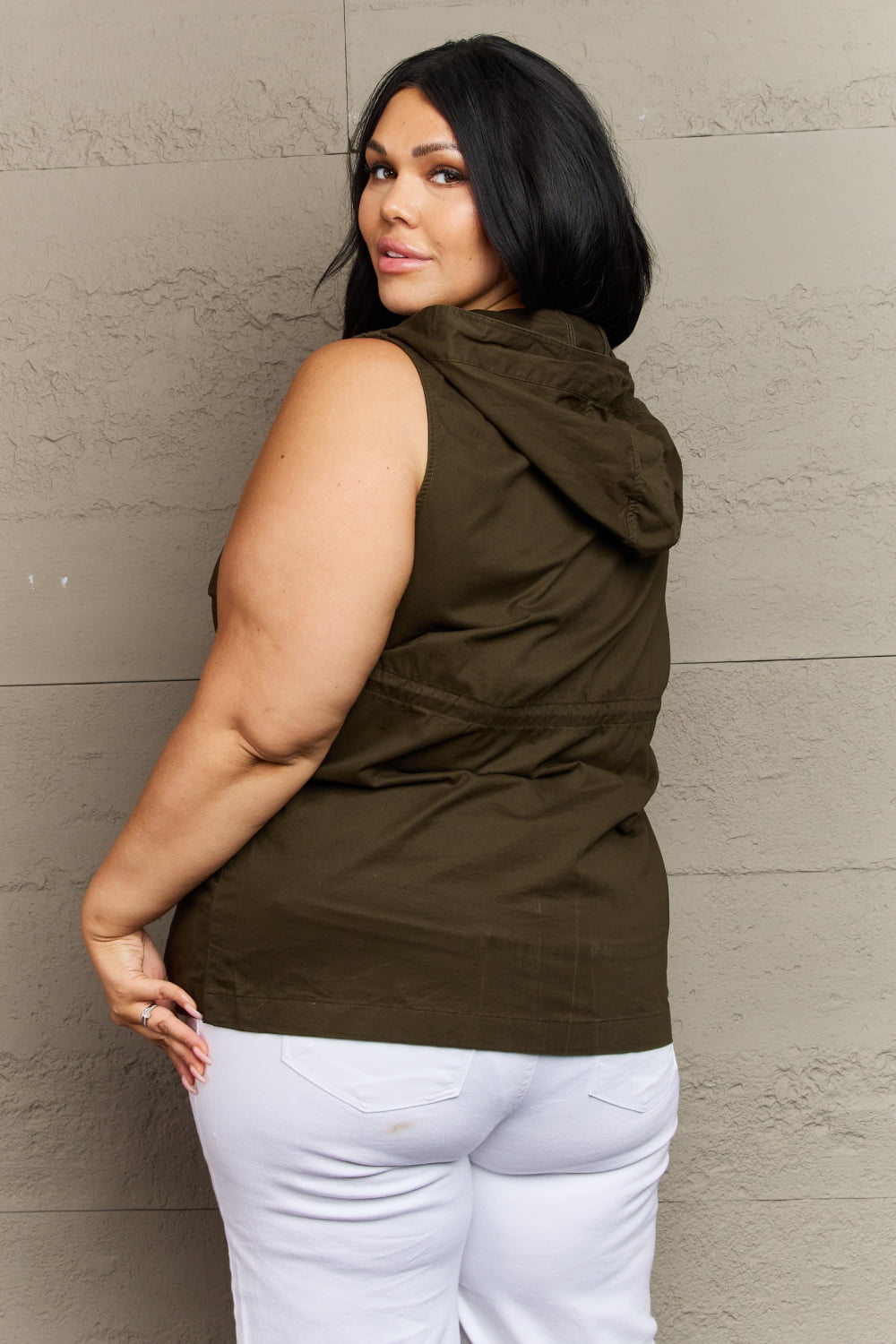 Zenana More To Come Full Size Military Hooded Vest - Guy Christopher 