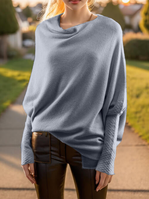 Texture Round Neck Long Sleeve Sweater - Guy Christopher 
