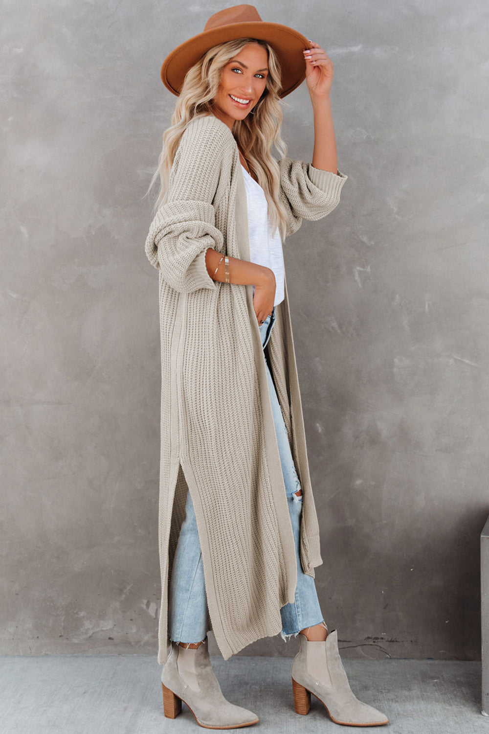 Open Front Side Slit Cardigan - Guy Christopher 