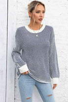 Striped Round Neck Long Sleeve Knit Top - Guy Christopher 