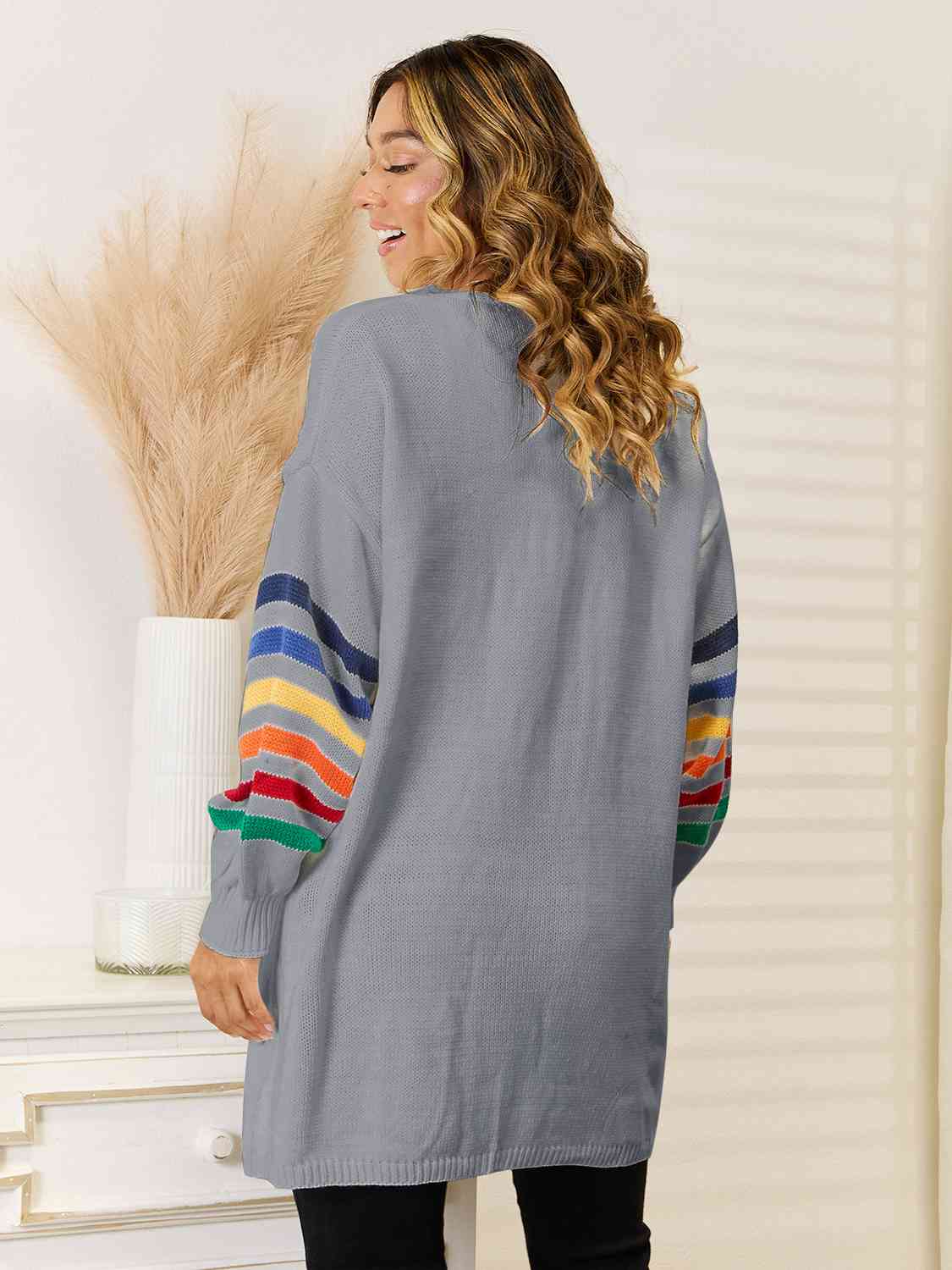 Striped Open Front Dropped Shoulder Cardigan - Guy Christopher 